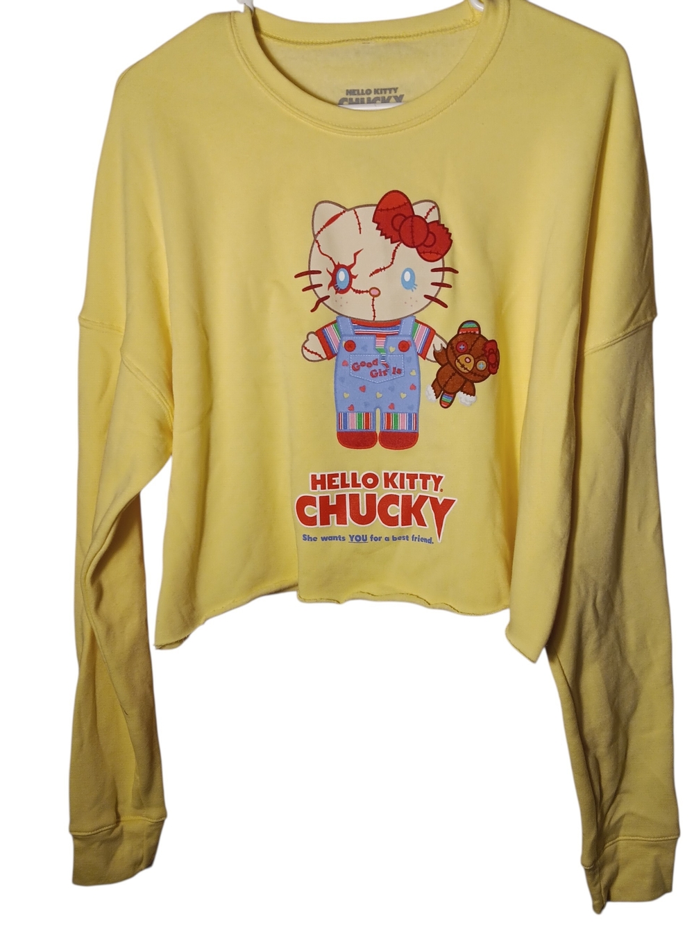 Hello Kitty Chucky Yellow Cropped Sweatshirt